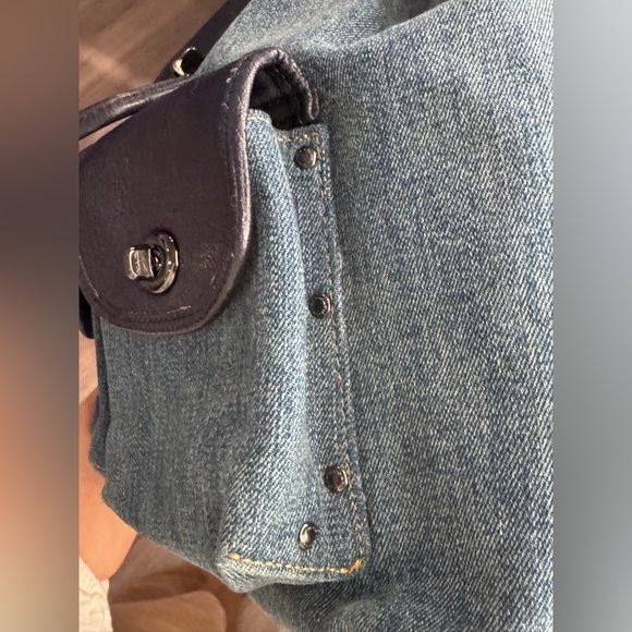 Coach Denim Turnlock backpack Gunmetal Rivets  Navy leather - Picture 12 of 17